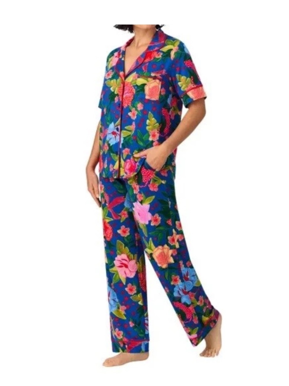 Room Service Pajamas Womens Small (4-6) 2-Pc Pajama Set Blue Floral Lounge Comfy